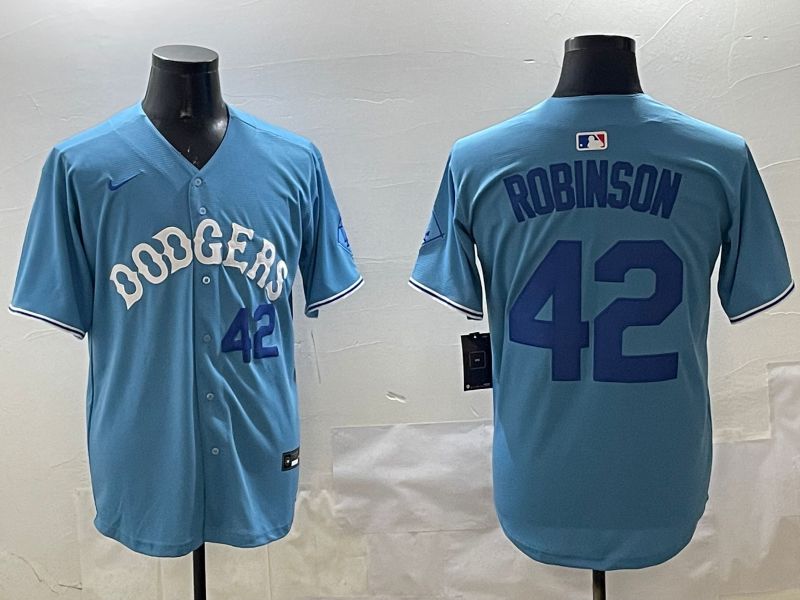 Men Los Angeles Dodgers 42 Robinson Light Blue Joint Name 2025 Nike MLB Jersey style 11